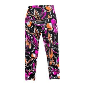 K-DEER Pink Orange Black Floral Crop Leggings Flex Sz S Yoga Workout Active USA
